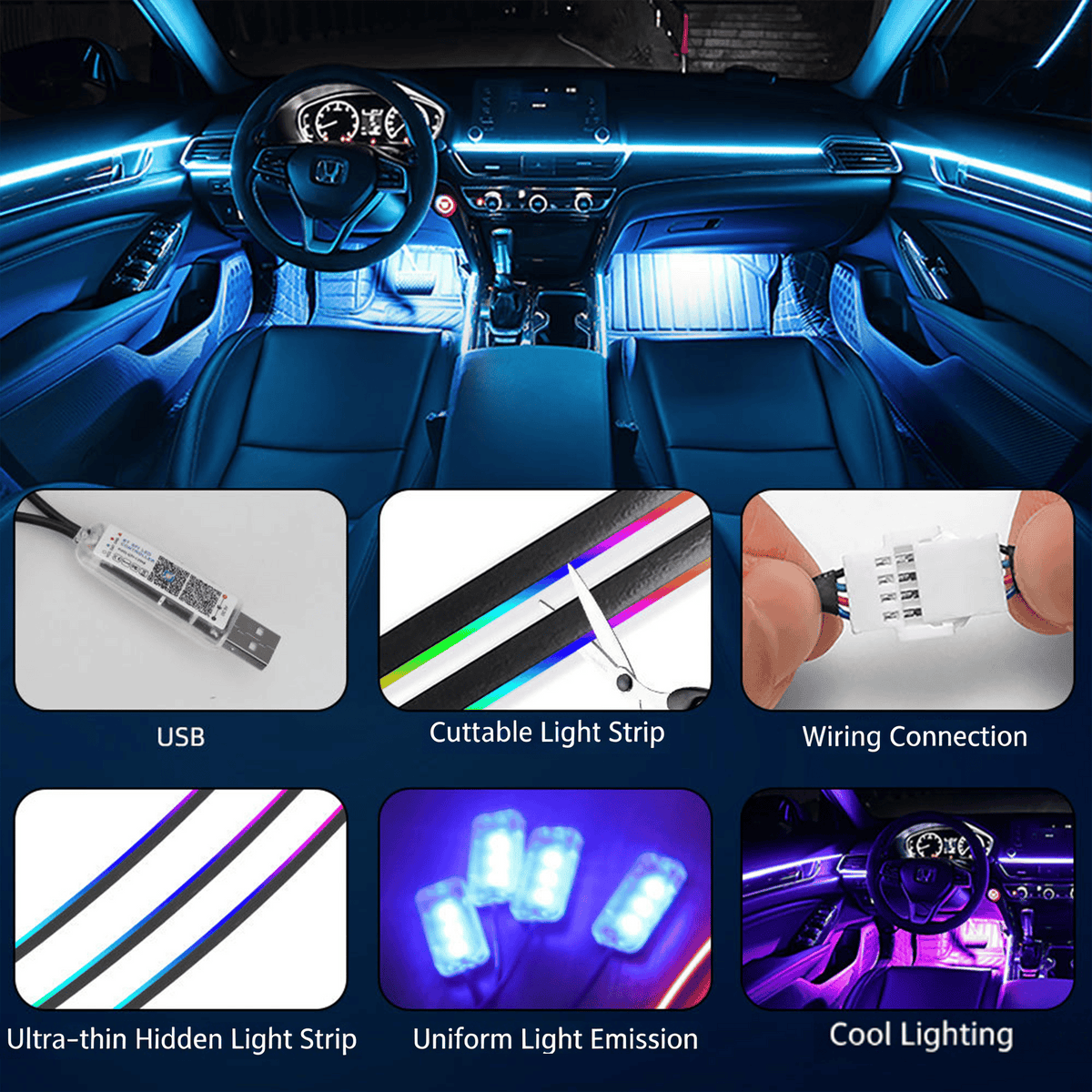 Car interior LED strip lights